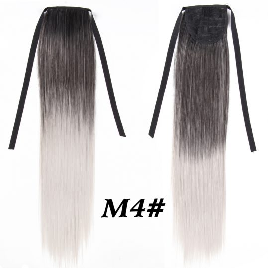 AliLeader Ombre Long Straight Clip In Ponytail Hair Extensions 100G 51CM High Temperature Synthetic Pony Tail Hair Overhead
