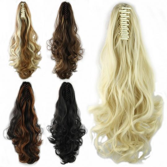 Soowee Long High Temperature Fiber Hair Pieces with Clip Claw Ponytail Synthetic Hair Extensions Pony Tail Hairpiece