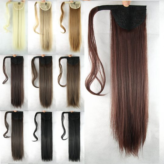 Soloowigs Kinky Straight High Temperature Women Long Ponytails 60cm/24inch Synthetic Hair Extensions