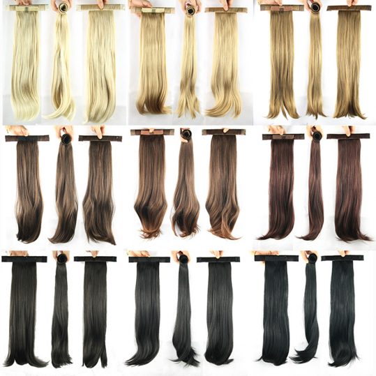 Soloowigs Kinky Straight High Temperature Fiber Long Ponytails 20inch Hair Extensions for Women