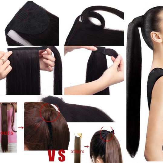 Amir Ponytail Hair Extensions Heat Resistant Synthetic Fiber Hairpieces Long Straight False Hair Ponytails with Megic tape
