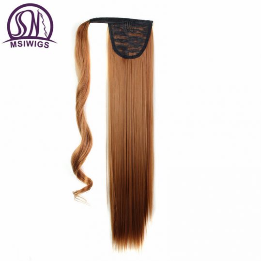 MSIWIGS Long Wrap On Synthetic Straight Ponytails for Women Natural Clip In Hair Extension Hairpieces Blonde False Hair