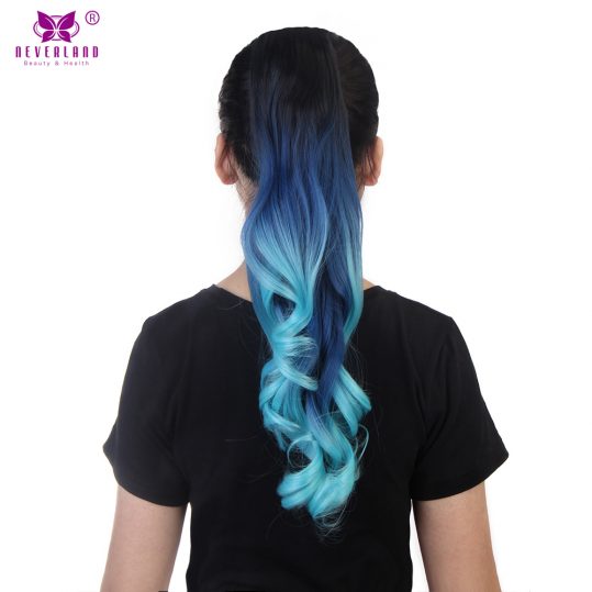 Neverland 20inch Women Claw Clip On Synthetic Ponytail Extensions 50CM Fake Wavy Ombre Rainbow Pony Tail Hair Piece 11 Colors