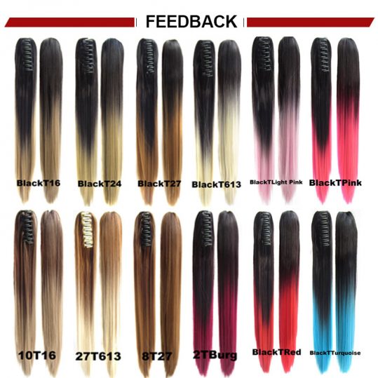 jeedou Synthetic Plastic Claw Ponytails 22"170grams Women's Long Straight False Tail Clip On Hair Tail Extension 20 Colors