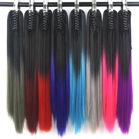 Soowee Straight Synthetic Hair Clip In Hair Extension Black To Purple Ombre Hair Claw Ponytail Hairpieces Pony Fairy Tail