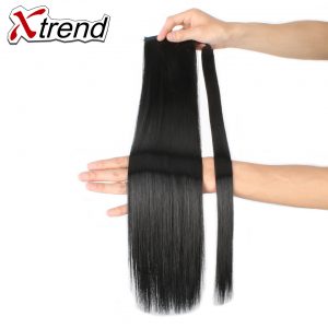 Xtrend 24'' Long Straight Synthetic Clip In Ponytail Hairpieces Natural Black Brown Blonde Hair Extension High Temperature Fiber