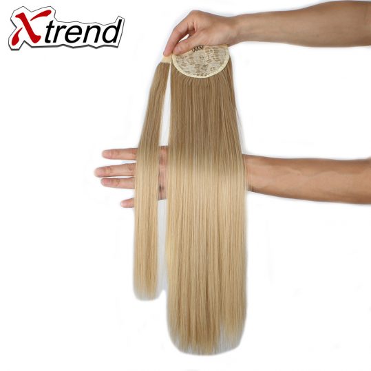 Xtrend 24'' Long Straight Synthetic Clip In Ponytail Hairpieces Natural Black Brown Blonde Hair Extension High Temperature Fiber