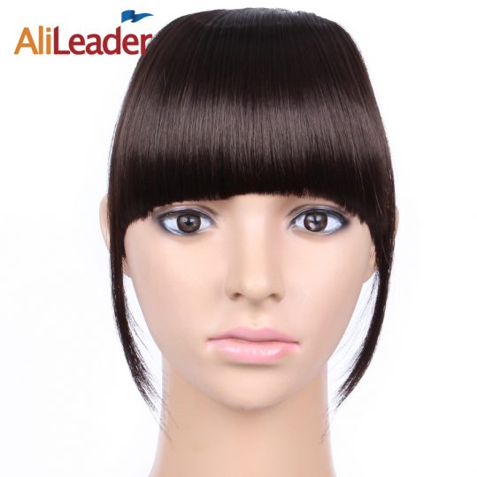 AliLeader Neat Front Clip In Hair Bang Extensions Short Straight Synthetic Hair False Fringe Hairpieces Black Brown Blonde