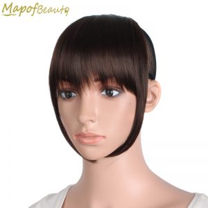 Short Front blunt bangs Clip in Hair extensions 6 inches dark light brown black Heat Resistant Synthetic Hair Fringe MapofBeauty