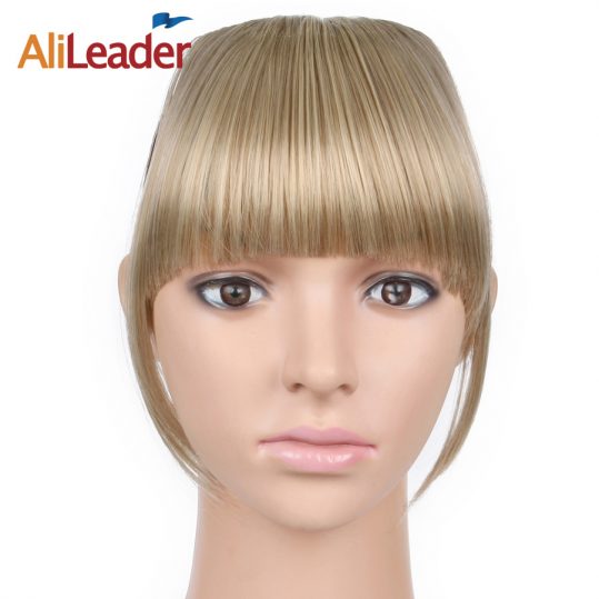 AliLeader Neat Front Fringe Clip On Bangs Hairpiece Black Brown Blonde Synthetic Bang Hair Extensions