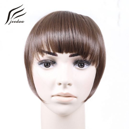 jeedou Synthetic Hair Bangs 2Clips Clip In Hair Extension 30g Black Brown Blonde 18Colors Side symmetry Fringe Bangs Hairpieces