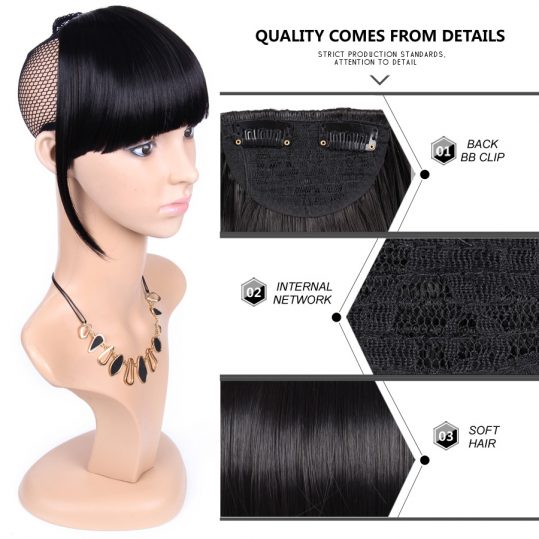 AliLeader Short Striaght Neat Bangs Clip In Synthetic Hair Extensions Front False Fringe Hair Piece Black Brown Blonde