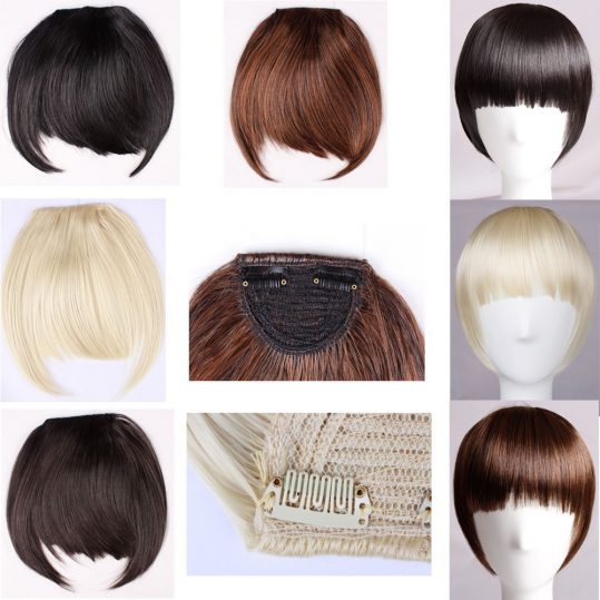 SNOILITE Women Synthetic Clip In Bangs Fringe Hair Extensions Front on Brown Black Blonde One piece only