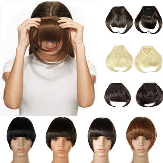 SNOILITE Women Synthetic Clip In Bangs Fringe Hair Extensions Front on Brown Black Blonde One piece only