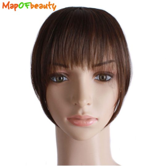 MapofBeauty Natural Blunt Bangs 1 Piece Clip-In Dark Light Brown Black Synthetic False Hair Fringe Pure 3 Colors 15cm 6 Inches