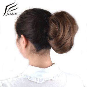 jeedou Synthetic Hair Chignon Black Brown Blond Mix Color 60g Curly Hair Bun Pad Rubber Band Chignon Hairpieces