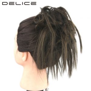 DELICE Pure Color Girls Rubber Band Straight Scrunchie Wrap Hair Ring High Temperature Fiber Synthetic Hair Accessories