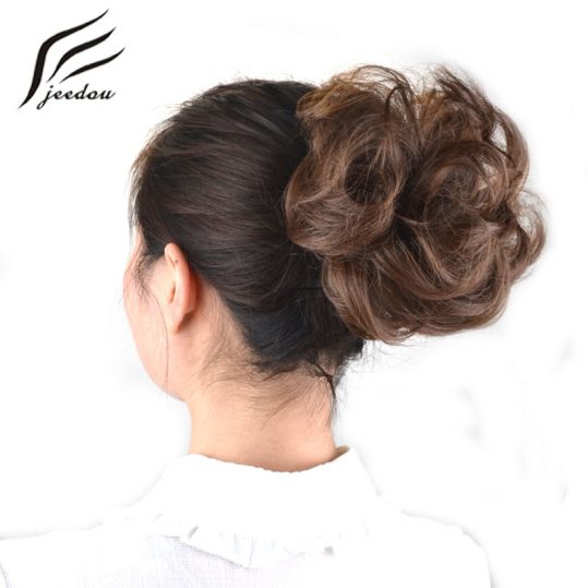 1 Pieces jeedou Synthetic Chignon Donut Gary Brown Color 30g Hair Bun Pad Chignon Elastic Hair Rope Rubber Band Hair Extensions