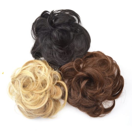 5pieces jeedou Synthetic Brown Curly Chignon Hair Extension Women's Hair Accessories Rubber Band Hair Bun Natual Hairpieces
