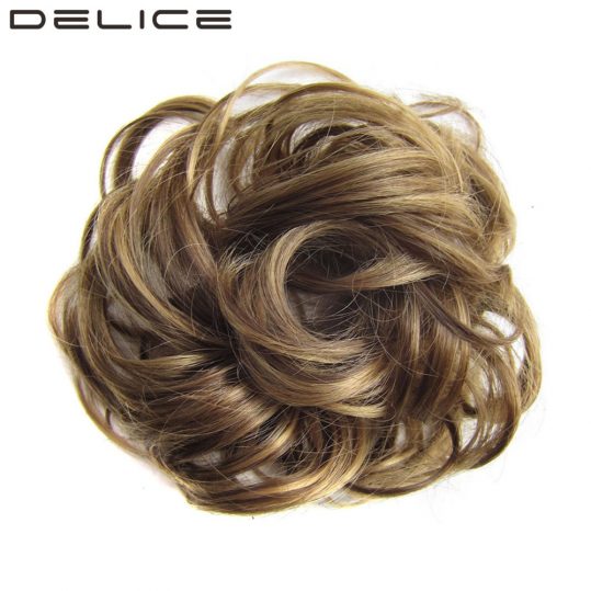 DELICE Girls Curly Scrunchie Chignon With Rubber Band Brown Blonde Synthetic Hair Ring Wrap For Hair Bun Ponytail