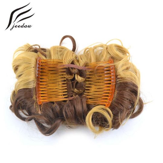 5 pieces jeedou Synthetic Hair Chignon Clip in Hair Extensions Gray Mix Color 100g Natural Hair Bun Pad Curly Chignon Hairpieces