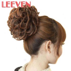 Leeven 65g Women Curly Chignon Clip in Elastic Fake Hair Hairpiece Black Brown Accessories Synthetic Natural Hair Bun Updo Style