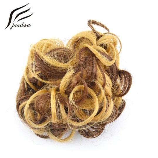 jeedou Synthetic Hair Chignon Clip in Hair Extensions Black Brown Blond Mix Color 100g Hair Bun Pad Curly Chignon Hairpieces