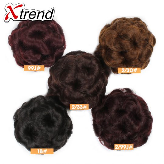 Xtrend Synthetic Curly Chignon Bun Hairpiece For Women 9 Flowers Roller Clip in Fake Hair Accessories High Temperature Fiber
