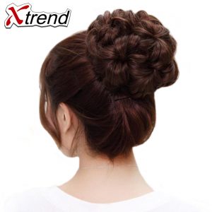 Xtrend Synthetic Curly Chignon Bun Hairpiece For Women 9 Flowers Roller Clip in Fake Hair Accessories High Temperature Fiber