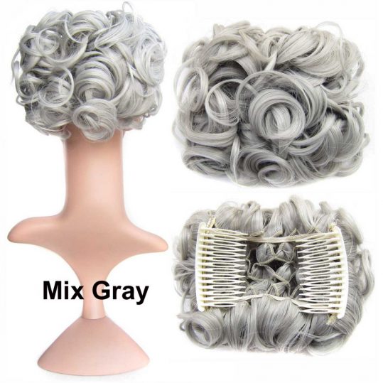 [DELICE] Gray Blonde Elastic Net Synthetic Curly Chignon With Two Plastic Combs Updo Cover Hair Bun For Women