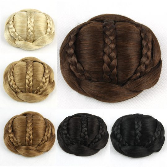 Soloowigs High Temperature Fiber Synthetic Hair Pieces Women Buns Black/Light Brown/Blonde Clip-in Braided Chignons