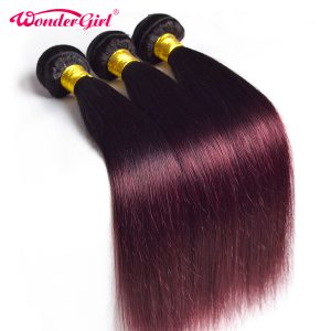 Wonder girl Ombre Brazilian Straight Hair 1B 99J/Burgundy Two Tone Human Hair Bundles 1PC Non Remy Hair Free Shipping