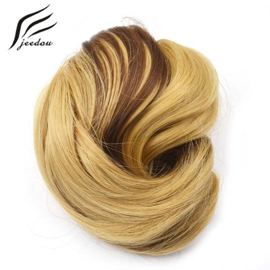 1 Pieces jeedou Q6 Synthetic Hair Chignon Black Brown Blond Mix Color 60g Curly Hair Bun Pad Rubber Band Chignon Hairpieces
