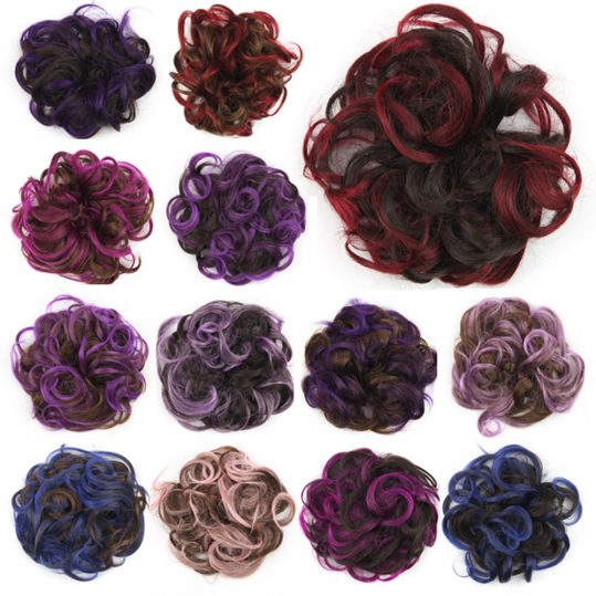 Soowee 30 Colors Synthetic Hair Hairband Black Scrunchie Hair Bun Chignon High Temperature Fiber Hair Donut Roller Headband