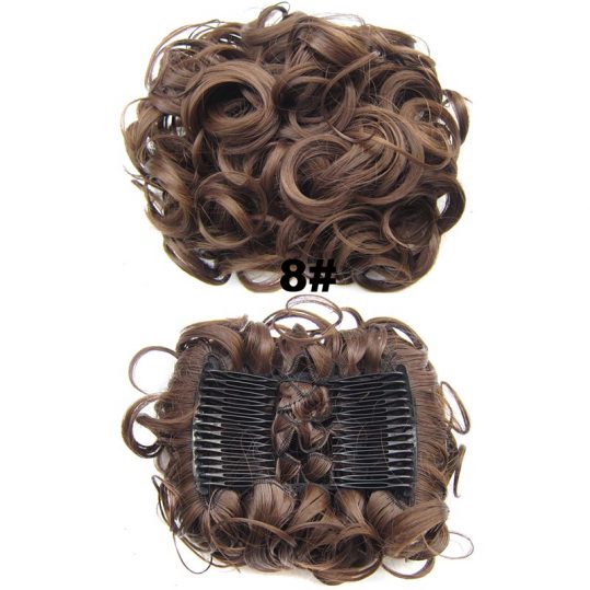 DELICE Medium Brown Elastic Net With Combs Curly Chignon Updo Cover Heat Resistance Synthetic Hair For Women 100g/piece