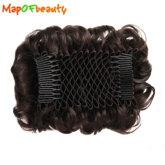 MapofBeauty Women's short Curly Hairpiece Synthetic Hair Big Bun Chignon Black Brown Two Plastic Comb Clips in Hair Extension