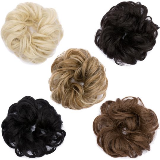 SNOILITE Curly Heat Resistant Synthetic Hair pieces Colors Women Chignon with Rubber Band Hair Extension