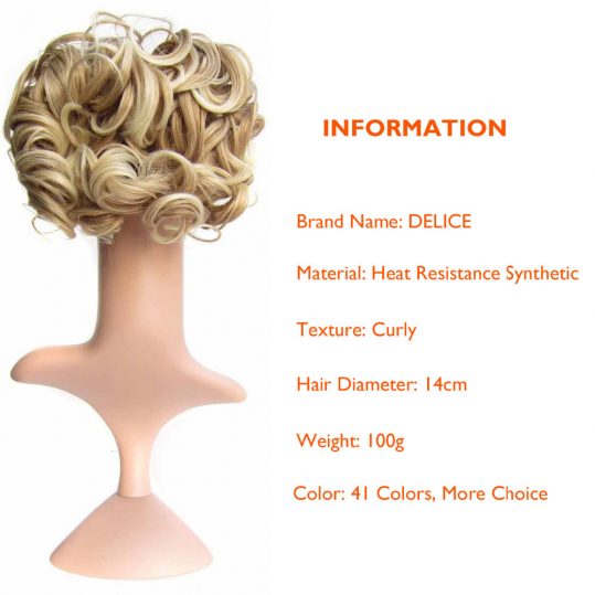 DELICE Short Curly Synthetic Blonde Burg Big Bun Chignon Hair Extension With Two Plastic Combs Clip in Hairpiece