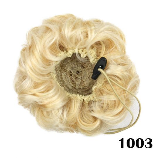 Soloowigs Curly Heat Resistant Fiber Women Rubber Band Black/Blonde/Brown Chignon Synthetic Hair Buns for Brides 8 Colors