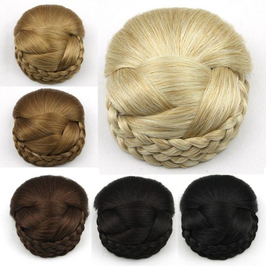 Soowee 6 Colors Knitted Braided Hair Chignon High Temperature Fiber Synthetic Hair Donut Fake Hair Bun