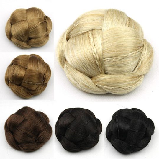 Soowee 6 Colors Braided Clip In Fake Hair Bun Hair Chignon Fast Bun Donut Roller Hairpieces