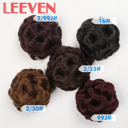 Leeven 9 hair flowers claw curly chignon bride hair bun accessories on ponytail hair piece synthetic fiber Clip in Elastic Fake