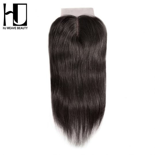 [HJ WEAVE BEAUTY]Silk Base Closure Middle Part 4"x4" Swiss Lace Brazilian Straight 100% Human Remy Hair With Baby Hair