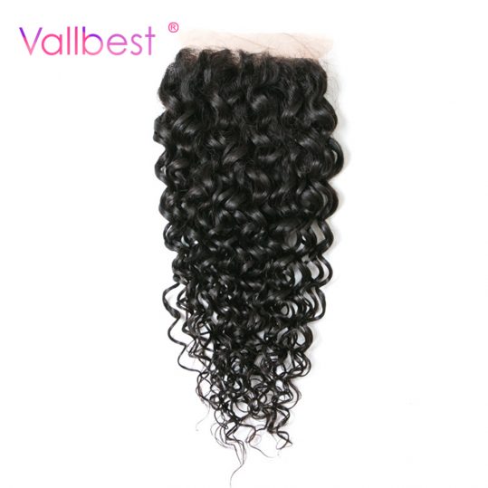 Water Wave Lace Closure 100% Human Hair Bundles 4X4 Weave Natural Black 1B 120% Density Free Part Vallbest Non Remy Lace Hair
