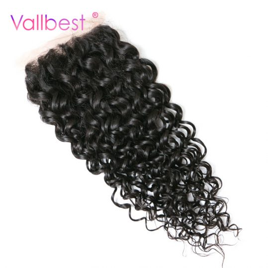 Water Wave Lace Closure 100% Human Hair Bundles 4X4 Weave Natural Black 1B 120% Density Free Part Vallbest Non Remy Lace Hair