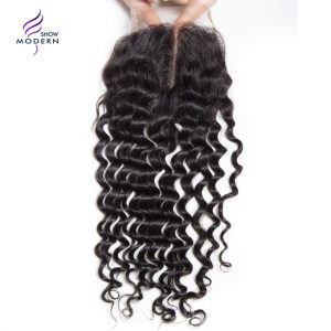 Modern Show 4x4 Curly Weave Closure Middle Part Swiss Lace 100 Human Hair Lace Closure 130% Density 10-20Inch Natrual Color Remy