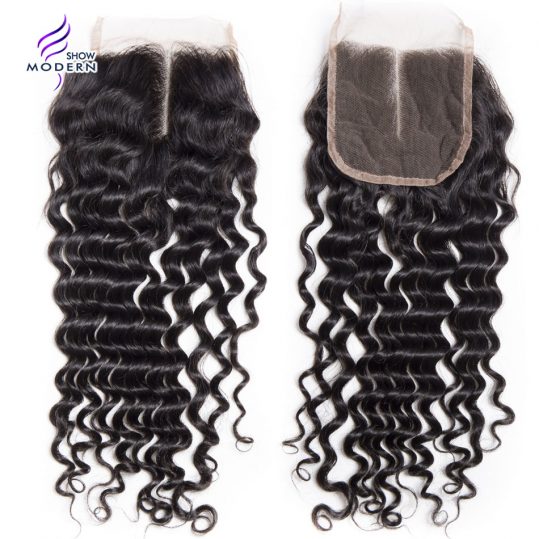 Modern Show 4x4 Curly Weave Closure Middle Part Swiss Lace 100 Human Hair Lace Closure 130% Density 10-20Inch Natrual Color Remy