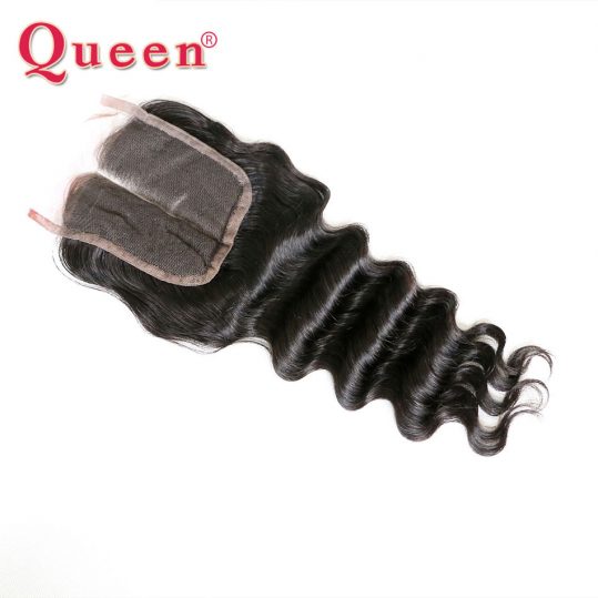 QUEEN Hair Loose Deep More Wave Brazilian Remy Human Hair Weave Bundles Lace Closure 4X4 middle Part Closure with Baby Hair