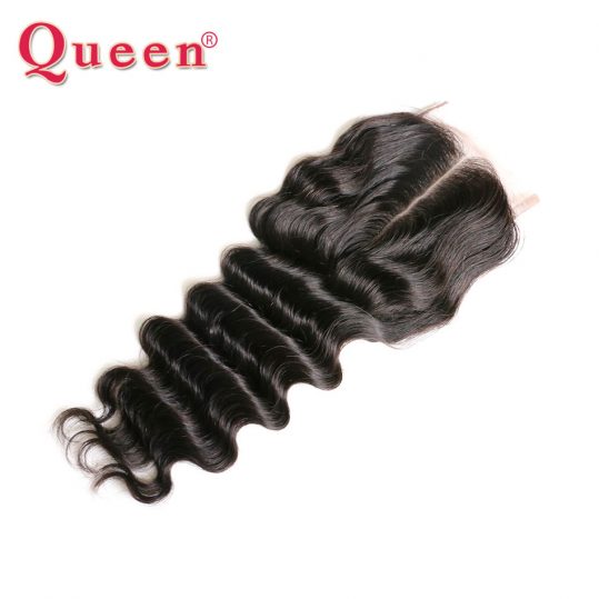 QUEEN Hair Loose Deep More Wave Brazilian Remy Human Hair Weave Bundles Lace Closure 4X4 middle Part Closure with Baby Hair