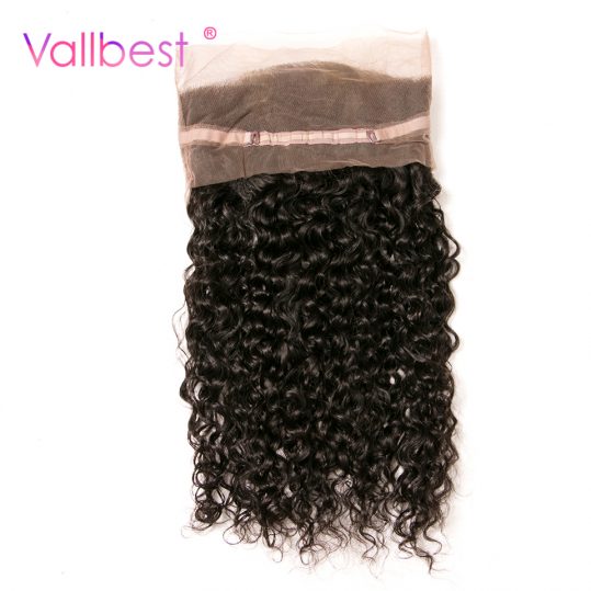 Vallbest Deep Wave Closure 360 Lace Frontal 100% Human Hair Bundles With Baby Non Remy Hair 1B Natural Black Free Part Closure